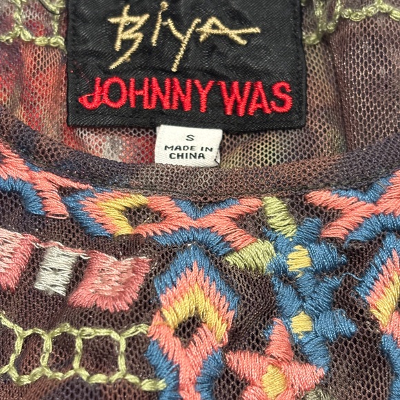 Johnny Was BIYA Embroidered Mesh Dress Boho Floral RARE like new - Picture 2 of 16